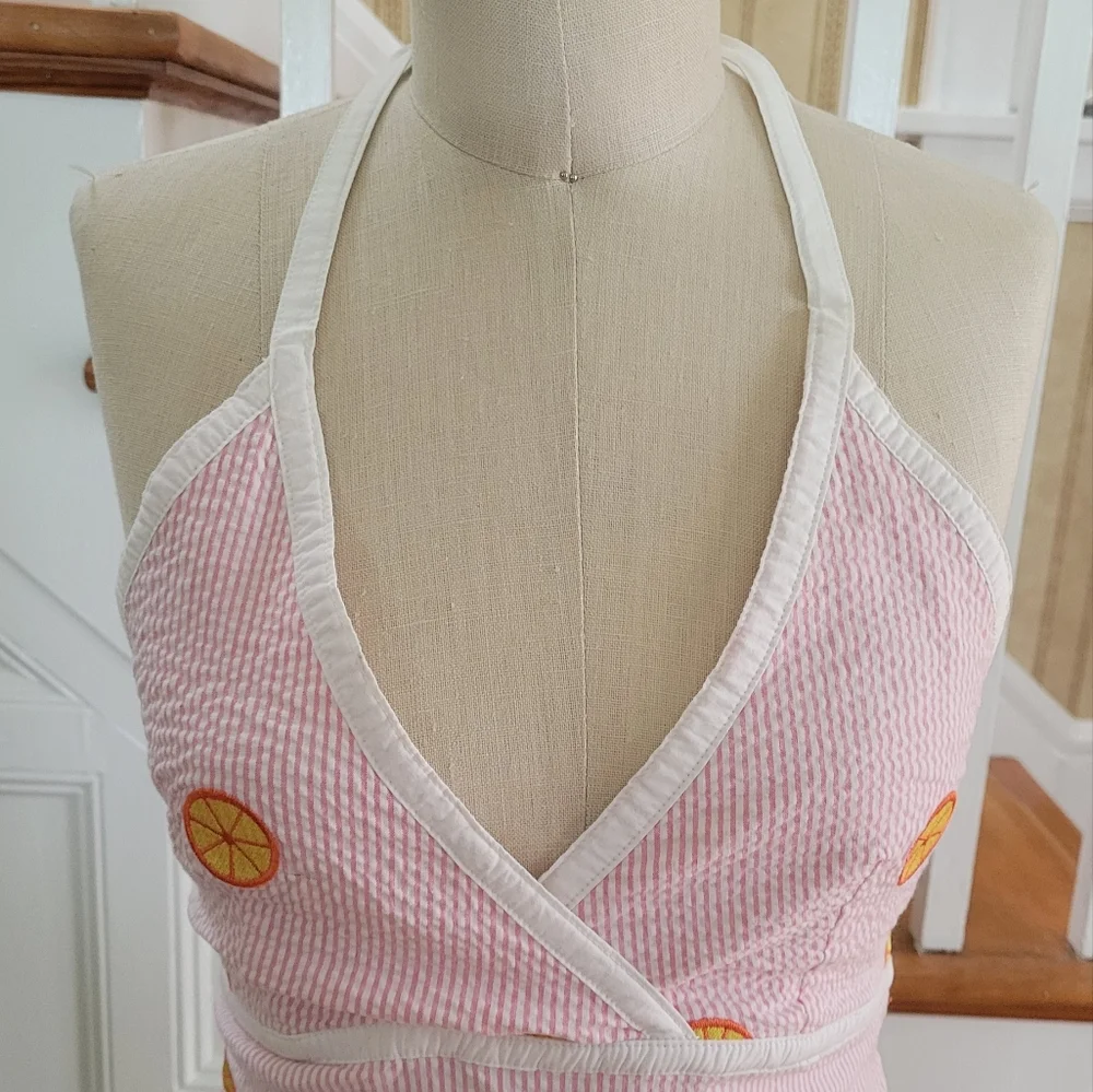 LILY PULITZER RARE Citrus Slice Halterneck Sleeveless Dress Pink Orange Size 4 - Picture 4 of 7